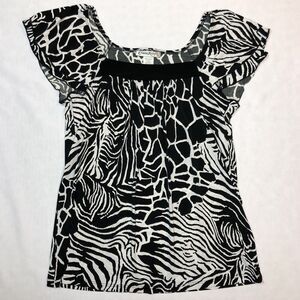 Claudia Richard Blouse Women Large Animal Print Short Sleeve Stretch Knit Top